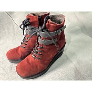 Fly London Maroon Burgundy Suede Wedge Booties 39